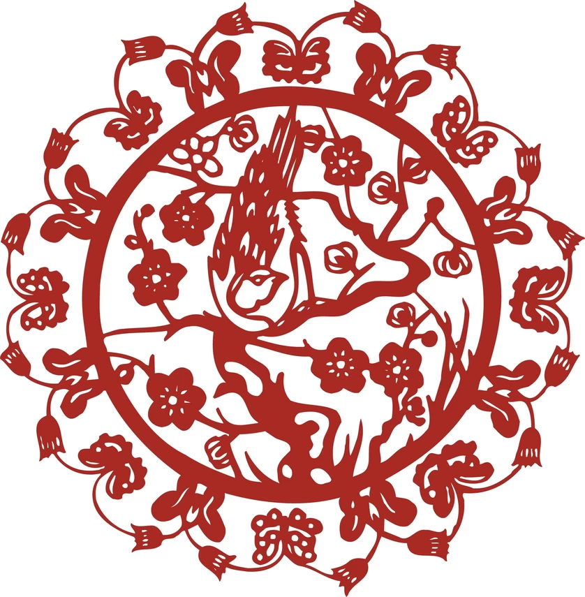 中国风中式传统喜庆民俗人物动物窗花剪纸插画边框AI矢量PNG素材【1051】